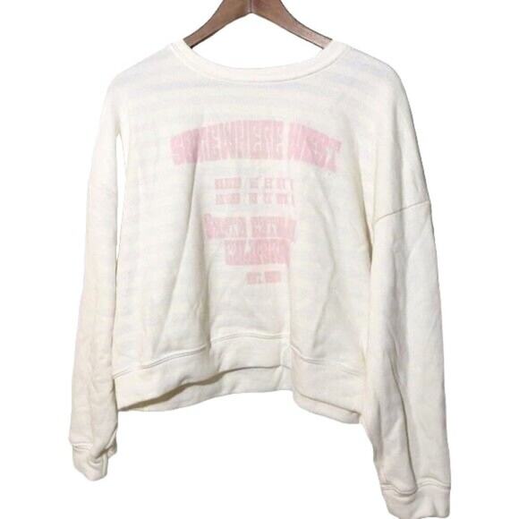 Somewhere West Sweatshirt Women's Medium White Pink Text Soft Cozy  Sweatshirt - Picture 1 of 8